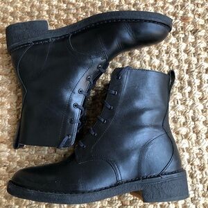 Black Leather Lace-Up Ankle Boots